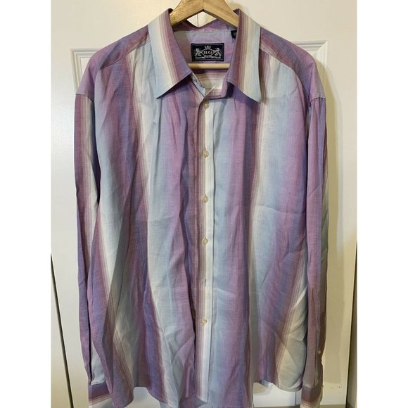VTG R&G London New York Button Up Men’s Sz 2XL 80’s 90s Vintage Vertical Striped - Picture 5 of 9